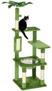 PawHut Albero per Gatti Multilivello con Amaca, Tiragraffi, Pallina e Foglie Decorative, 49x49x142 cm, Verde
