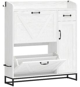 HOMCOM Scarpiera Stretta con 2 Ante Ribaltabili Ripiani Regolabili per 12 Paia per Spazi Ridotti 106,7x26x116cm Bianco | Aosom Italy