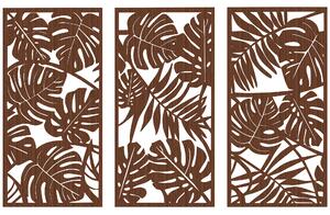 HOMCOM Decorazione da Parete in Legno 3D 3 Pezzi 40x80 cm Decorazioni da Parete con Motivo di Foglie Tropicali Noce | Aosom Italy