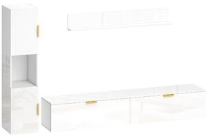 HOMCOM Mobile TV sospeso con ante a ribalta Centro intrattenimento Mensola a parete Armadio 180 cm Bianco lucido | Aosom Italy