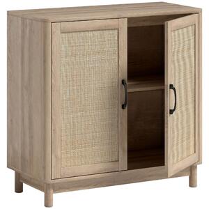 HOMCOM Buffet per soggiorno, mobile contenitore con 2 ante in rattan, mensola regolabile e bordi arrotondati, 76 x 35 x 75,5 cm, rovere | Aosom Italy