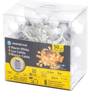 Aigostar - Catena LED natalizia da esterno 50xLED/3xAA/8 funzioni 5,3 m IP44 bianco caldo