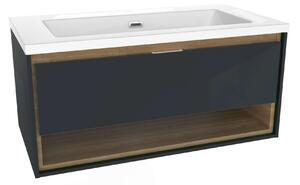 Kielle Meara - Mobiletto con lavabo 90 cm, grigio scuro lucido/rovere scuro 50026S906