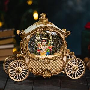 Carrozza retrò luminosa natalizia dorata palla di vetro con Pupazzo di neve musicale USB e Batteria Bianco Caldo Wisdom