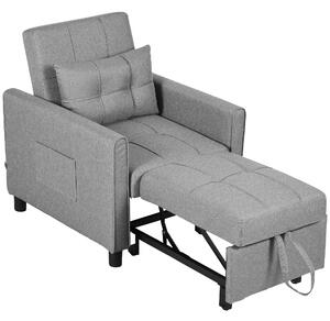 HOMCOM Poltrona Letto Singolo Reclinabile su 3 Livelli con Cuscino Extra, 69x82x85cm, Grigio Chiaro