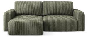 Divano angolare verde allungabile/con contenitore (con penisola a sinistra/con chaise lounge) con rivestimento in velluto a coste Kona – Makamii