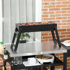 Outsunny Barbecue a Carbonella Portatile con Gambe Pieghevoli e Vassoio Estraibile, 74x20x38cm, Nero