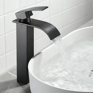 Miscelatore monocomando per lavabo, modello "waterfall", nero, altezza 273 mm, in acciaio inossidabile, per acqua calda e fredda