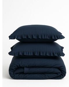 Set copripiumino e federa blu scuro in cotone renforcé per letto singolo 140x200 cm Ruffle Striped – Mila Home Luxury