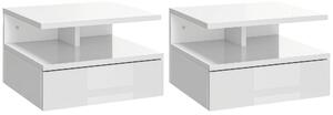 HOMCOM Set da 2 Comodini Moderni Sospesi con Cassetto e Mensola in Legno 35x32x22.5cm, Bianco Lucido|Aosom