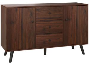 HOMCOM Credenza Moderna in Legno e Truciolato con 2 Armadietti e 3 Cassetti, 127x40x76 cm, Marrone e Nero