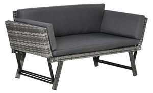 Outsunny Divano da Giardino 2 Posti in Rattan con Imbottitura e Braccioli Ribaltabili, 129x63x67cm, Grigio|Aosom