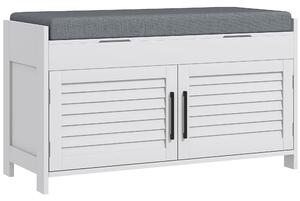 HOMCOM Panca Scarpiera con Ripiano Interno Regolabile su 3 Livelli, in MDF e Simil Lino, 90x36x50 cm, Bianco e Grigio