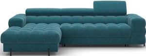 Divano angolare blu allungabile/con contenitore (con penisola a sinistra/con chaise lounge) con rivestimento in bouclé Felro – ELTAP
