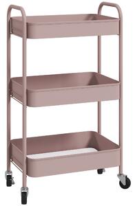 HOMCOM Carrello da Cucina a 3 Livelli con Maniglie e 4 Rotelle, in Acciaio, 45x30.6x79 cm, Rosa