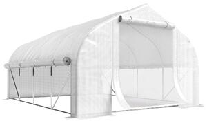 Outsunny Serra per Orto 3.95x3x2m Struttura in Acciaio e Copertura in PE Anti-UV con 8 Finestre, Porta e 2 Pareti Laterali Avvolgibili, Bianco|Aosom