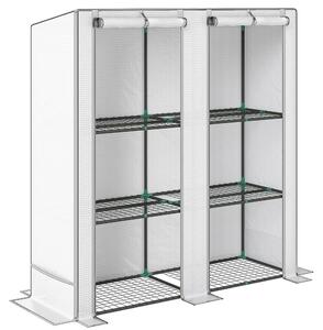 Outsunny Serra da Giardino con 2 Porte Avvolgibili, Scaffale a 3 Ripiani e Tasche Laterali, Bianco e Grigio | Aosom Italy