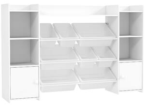 AIYAPLAY Scaffale Portagiochi per Bambini con 8 Contenitori Rimovibili e Armadietti, 140x30x90 cm, Bianco | Aosom Italy