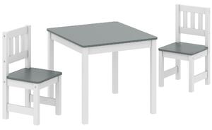 AIYAPLAY Set Tavolo e Sedie per Bambini da 3-8 Anni 3 pz in Legno con Bordi Arrotondati, Grigio e Bianco | Aosom Italy
