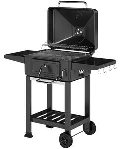 Outsunny Barbecue a Carbone, Affumicatore Portatile con Ventilazione, Termometro e Mensole Laterali, Nero | Aosom Italy