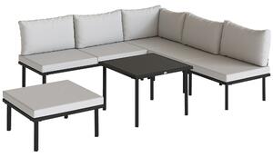 Outsunny Set Mobili Giardino Metallo 6 Persone, Divano Angolare Cuscini, Grigio Chiaro | Aosom Italy