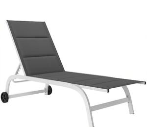 Outsunny Lettino Prendisole da Giardino con Ruote, in Texteline con Telaio in Alluminio, Grigio Scuro e Bianco | Aosom Italy