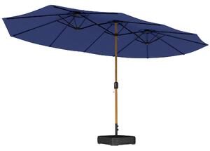 Outsunny Ombrellone Doppio a 12 Stecche con Manovella, Base a Croce e Sacchi di Sabbia, 4.7x2.8 m, Blu Scuro | Aosom Italy