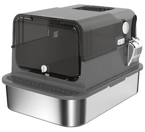 Lettiera per Gatti Chiusa da 52L con Coperchio Ribaltabile Doppia Porta Paletta in Acciaio Inox Nero
