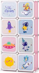 Armadio per bambini - Sistema modulare a cubi in plastica - 8 scomparti - Espandibile - Con ante - 2 appendiabiti - Rosa