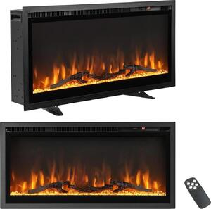 Camino elettrico - Camino da parete - 91 cm - 750/1500 W - Touchscreen e telecomando - Effetto fiamma realistico - Nero