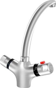 Rubinetto da cucina - Miscelatore termostatico - 2 maniglie - 20–50 °C - Bocca girevole a 360° - Altezza 23 cm - Aeratore 24 mm - Argento