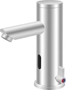 Rubinetto senza contatto per bagno - Rubinetto per lavabo - Indicatore di temperatura - Caldo/Freddo - Montaggio sul bordo del lavabo - Acciaio inossidabile 304 - Batteria 4×AA - Argento