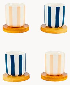Set di 4 tazzine da caffè in ceramica a righe con piattini in legno Twine