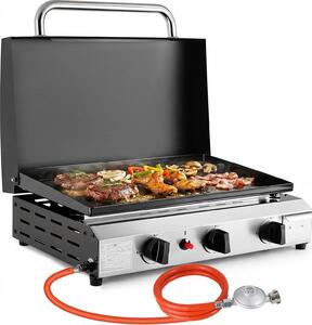 Barbecue a gas Plancha - 3 bruciatori - Con coperchio - Gas naturale - Accensione piezoelettrica - Acciaio inossidabile smaltato porcellanato - 7,2 kW (24.566 BTU) - Bianco