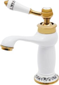 Rubinetteria da bagno retrò - Rubinetto per lavabo - Miscelatore monocomando - Caldo/freddo - Corpo in ottone con cartuccia in Vetroceramica - Per montaggio a filo - Bianco