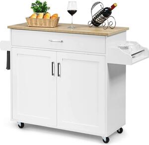 Carrello da Cucina Salvaspazio in Legno Bianco 66x39.5x86.5cm