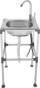 Lavello mobile in acciaio inossidabile - Lavello singolo indipendente - Con rubinetto - Allacciamento acqua calda/fredda - Per cucine all'aperto e uso professionale