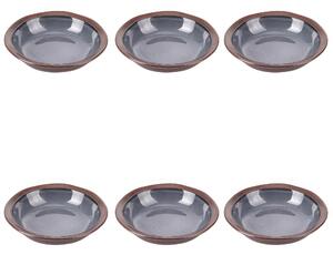 Set 6 piatti fondi beige in gres, bordo marrone, Bretagne interna ed esterna lucida Bordo irregolare Terra