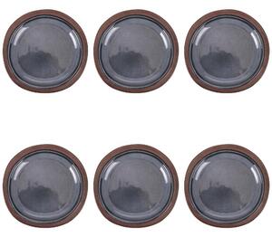 Set 6 piatti frutta beige in gres, bordo marrone, Bretagne interna ed esterna lucida Bordo irregolare Terra