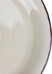 Set 6 piatti piani, 4 Toni In gres dipinto a mano (stoneware) Con bordino marrone Misure: � 26,4 x h. 2,7 cm Lavabili in lavastoviglie Utilizzabili in microonde Colore: sabbia