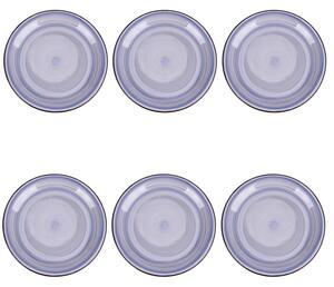 Set 6 piatti frutta, 4 Toni In gres dipinto a mano (stoneware) Con bordino marrone Misure: � 19,3 x h. 2,5 cm Lavabili in lavastoviglie Utilizzabili in microonde Colore indaco