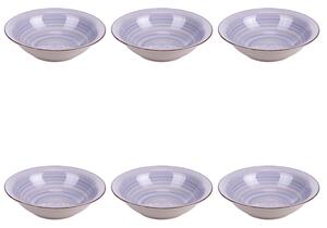 Set 6 piatti fondi, 4 Toni In gres dipinto a mano (stoneware) Con bordino marrone Misure: � 21,2 x h. 5,5 cm Lavabili in lavastoviglie Utilizzabili in microonde Colore indaco