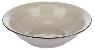 Set 6 piatti fondi, 4 Toni In gres dipinto a mano (stoneware) Con bordino marrone Misure: � 21,2 x h. 5,5 cm Lavabili in lavastoviglie Utilizzabili in microonde Colore: sabbia