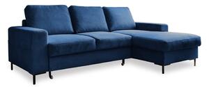 Divano letto angolare in velluto a coste blu scuro (angolo destro) Lofty Lilly - Miuform