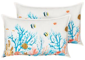 Set di 2 cuscini in cotone rettangolari con motivo marino multicolore accessorio soggiorno casa Beliani