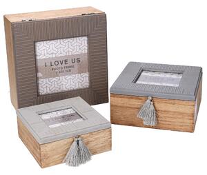 Set 3 Scatole in legno grigio quadro cm 18x18xh9