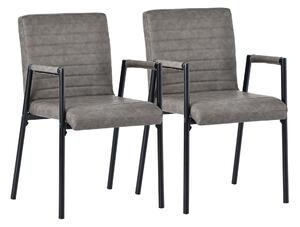 Set di 2 sedie da pranzo Moderne Imbottite con Righe Verticali e Gambe in Metallo, 67x55x52 cm, Grigio