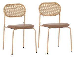 Set di 2 sedie da Pranzo Moderne in Rattan con Struttura in Metallo, 56x52x27 cm, Marrone