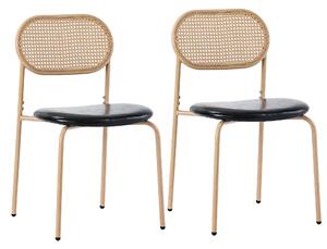 Set di 2 sedie Moderne da Pranzo in Rattan e Metallo con Seduta Imbottita, 56x52x27 cm, Nero+Marrone