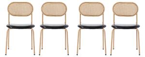 Set di 4 sedie da pranzo Moderne in Rattan con Struttura in Metallo, 60x50x48 cm, Nero+Marrone